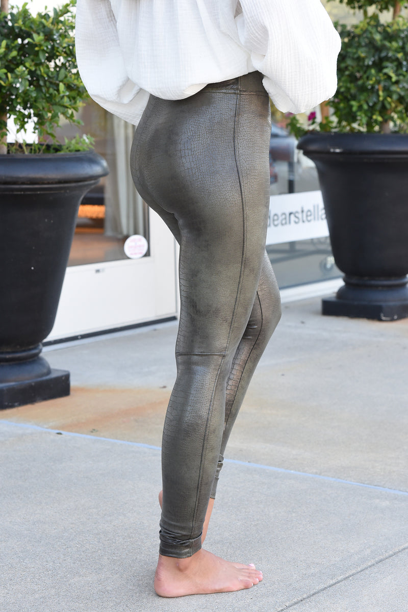 Spanx faux leather croc leggings olive - $87 - From Hope