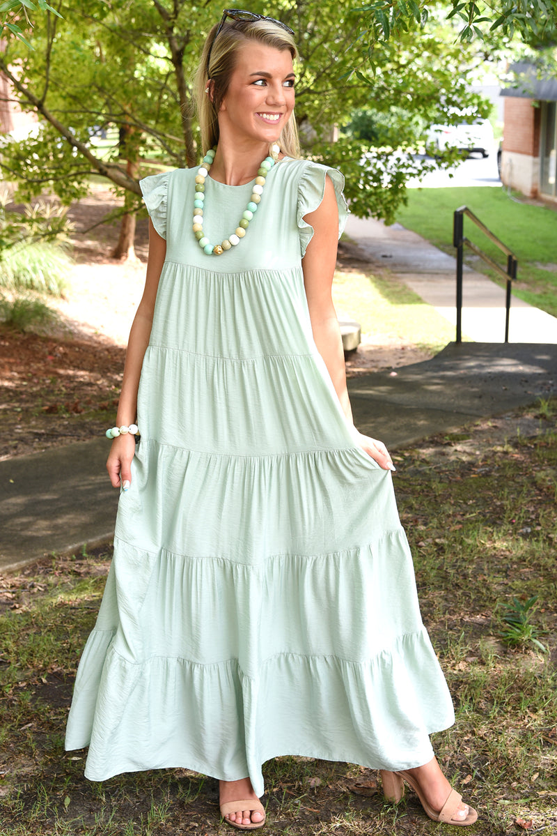 Sage Color Block Maxi Dress - The Lovety Boutique