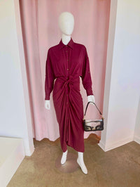 RED SHIRT DRESS WITH FRONT TIE
