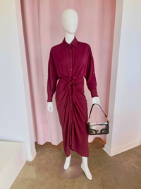 RED SHIRT DRESS WITH FRONT TIE