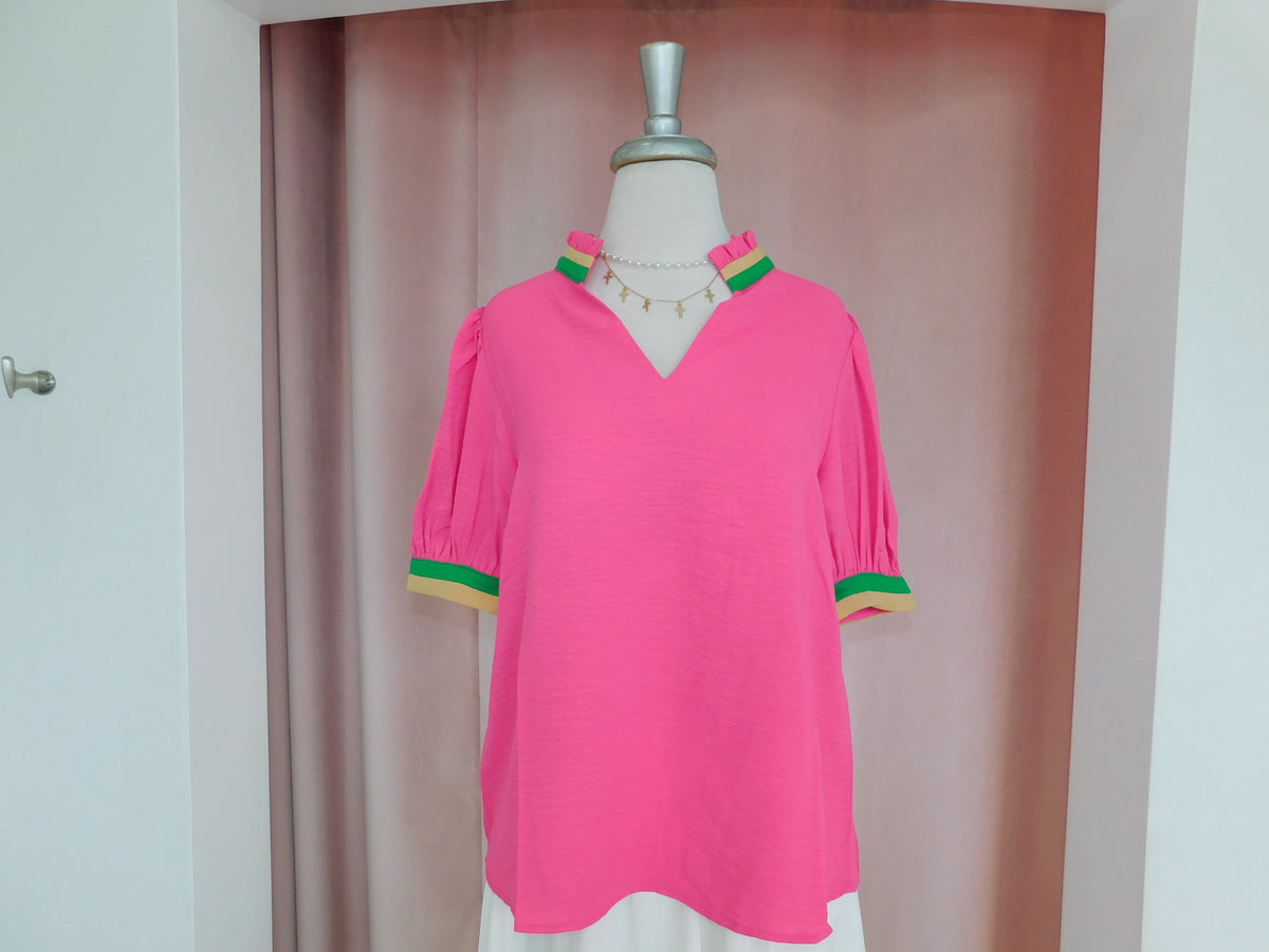 Pink Colorblock Ruffle Top