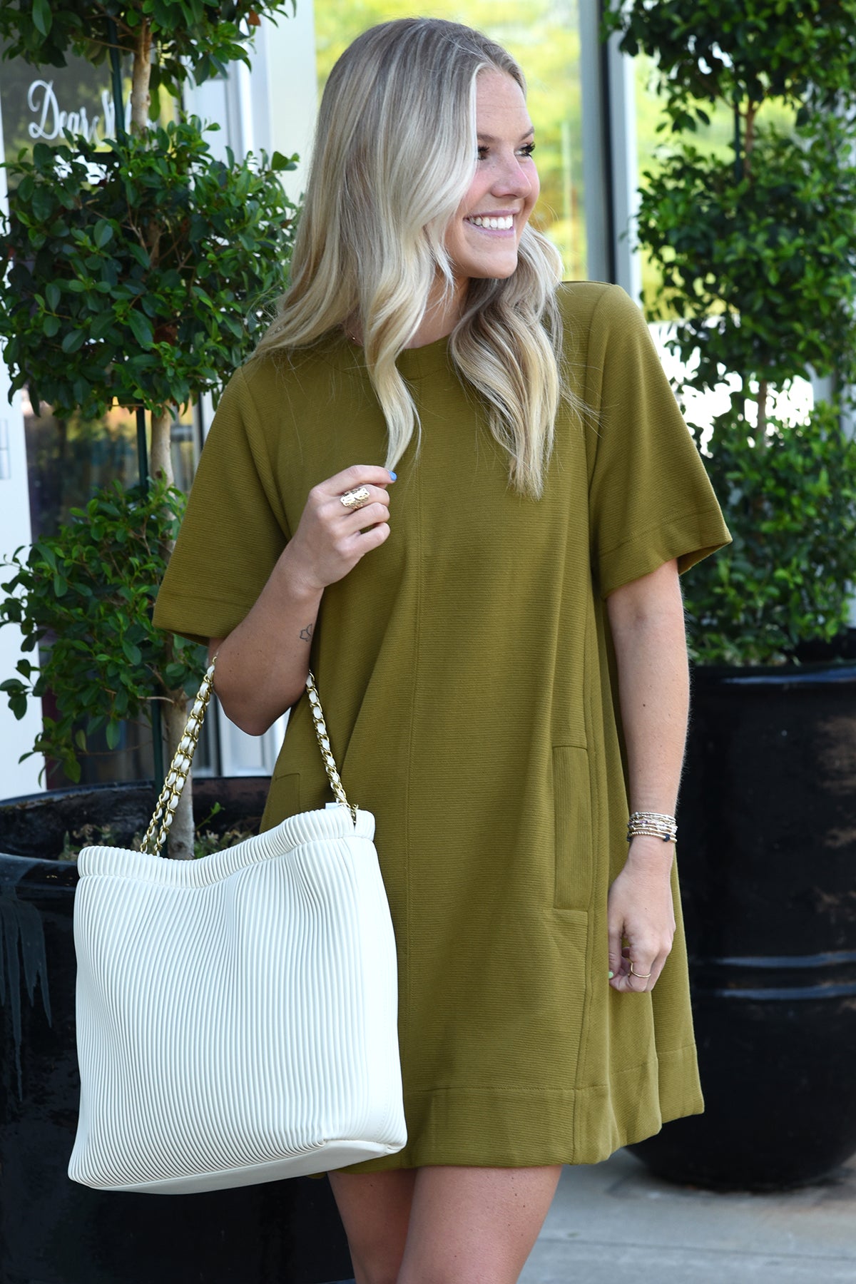 OUT N ABOUT DRESS- OLIVE GREEN