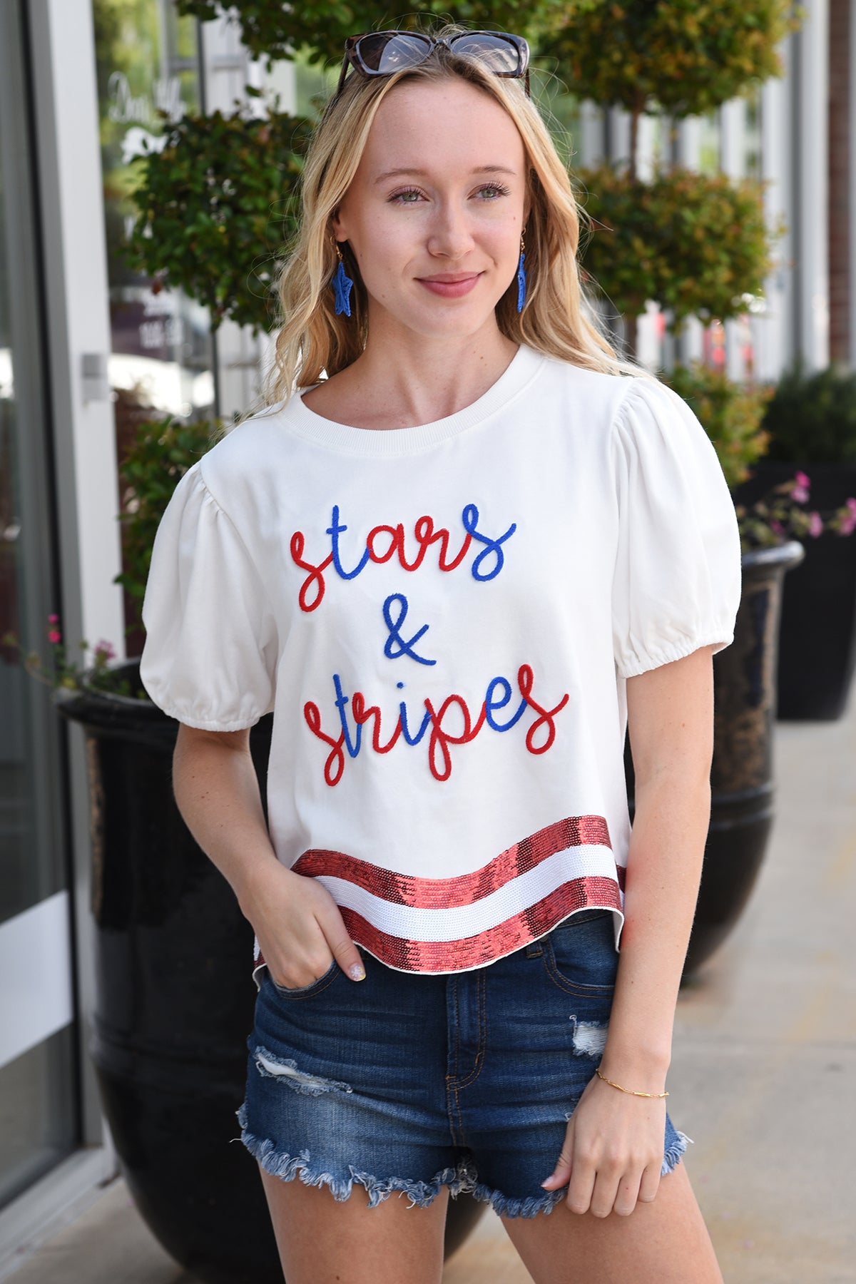 STARS AND STRIPES TOP -WHITE
