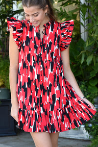 ABBY DRESS -TAILGATE TIME RED & BLACK