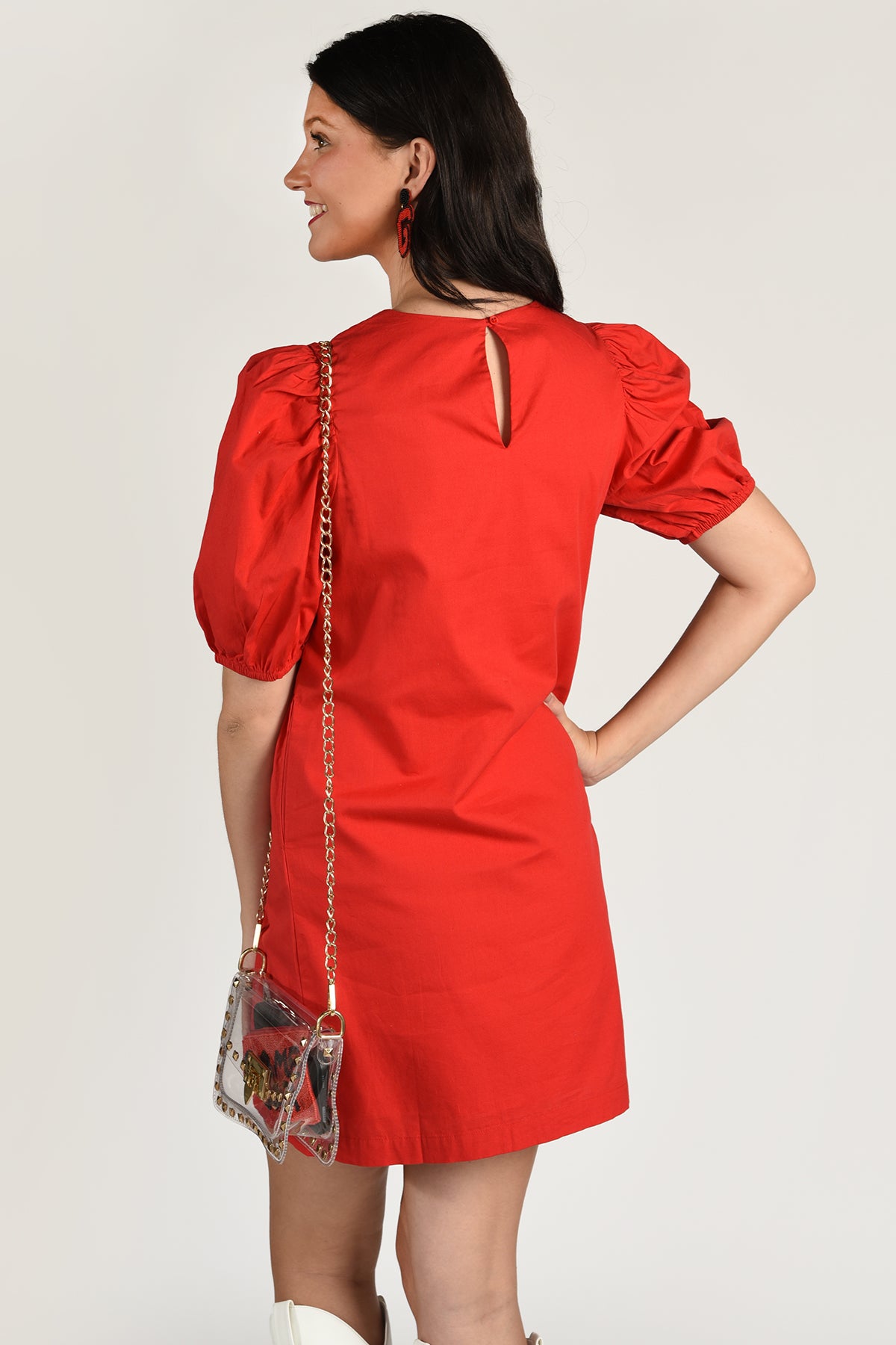 Zara red outlet puff sleeve dress