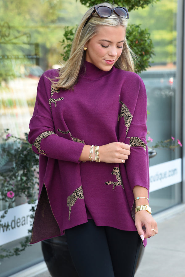 ON THE PROWL SWEATER -PLUM