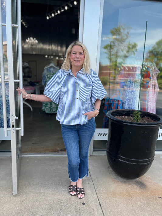 blue striped blouse