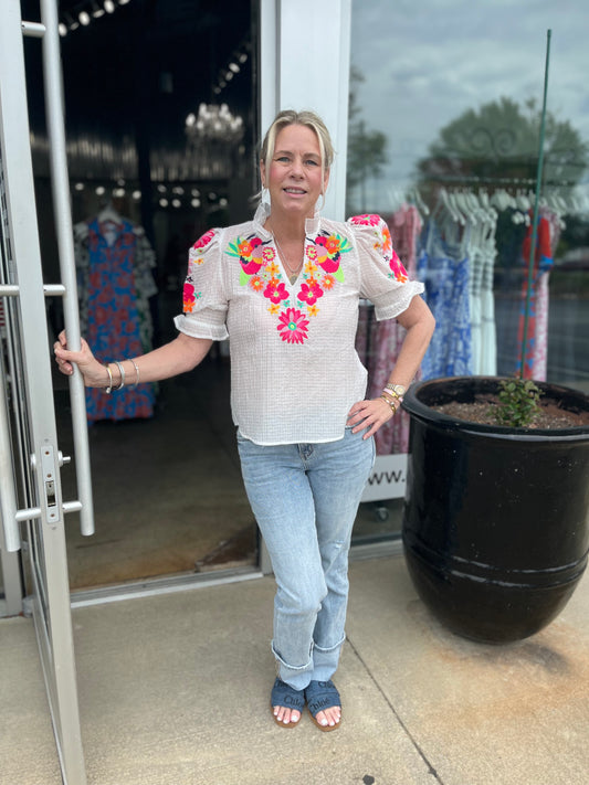 soft white flower blouse