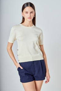 SIDE BOW BUTTONED KNITTED TOP