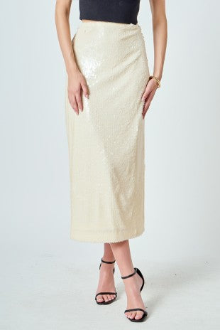 CREAM SEQUINS SKIRT