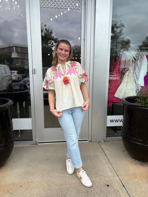 floral cream top