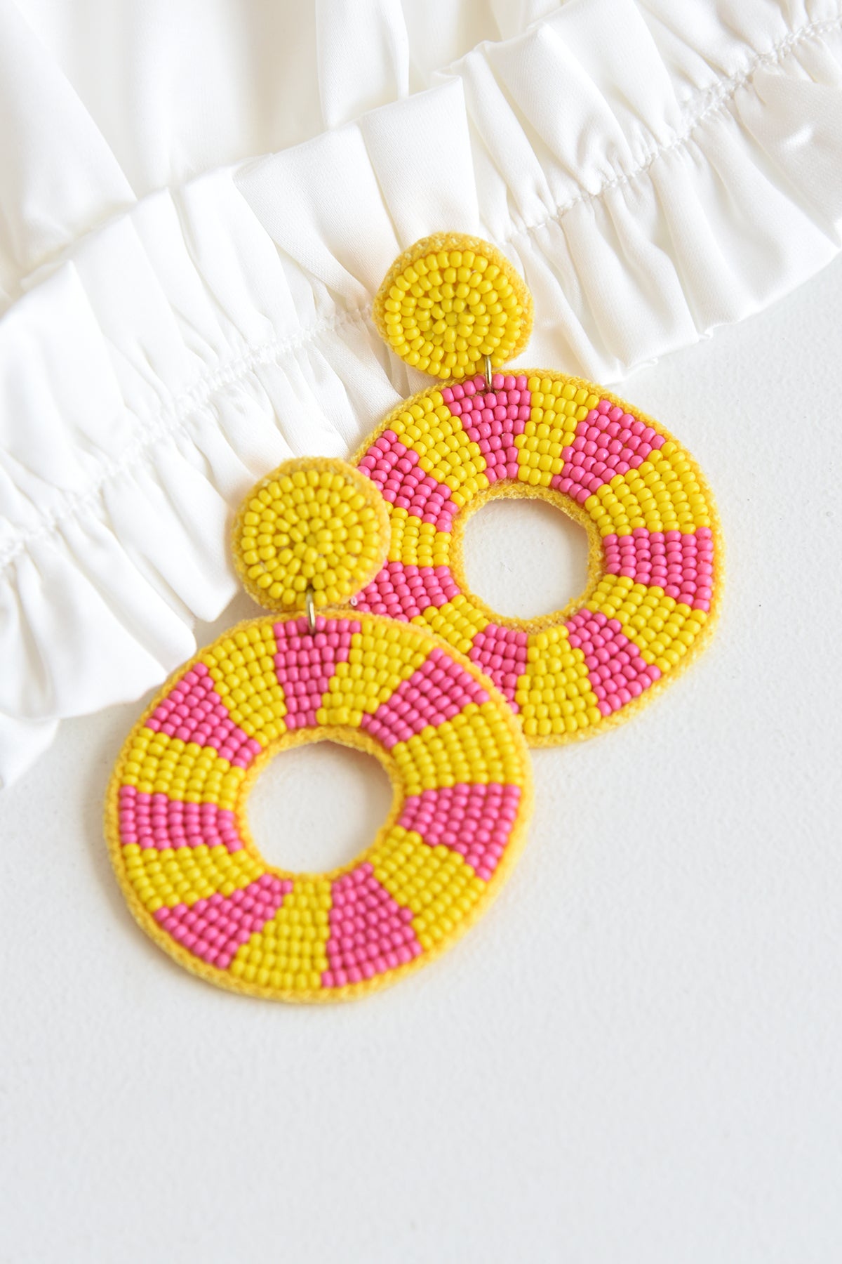 PINK AND YELLOW BEADED EARRINGS