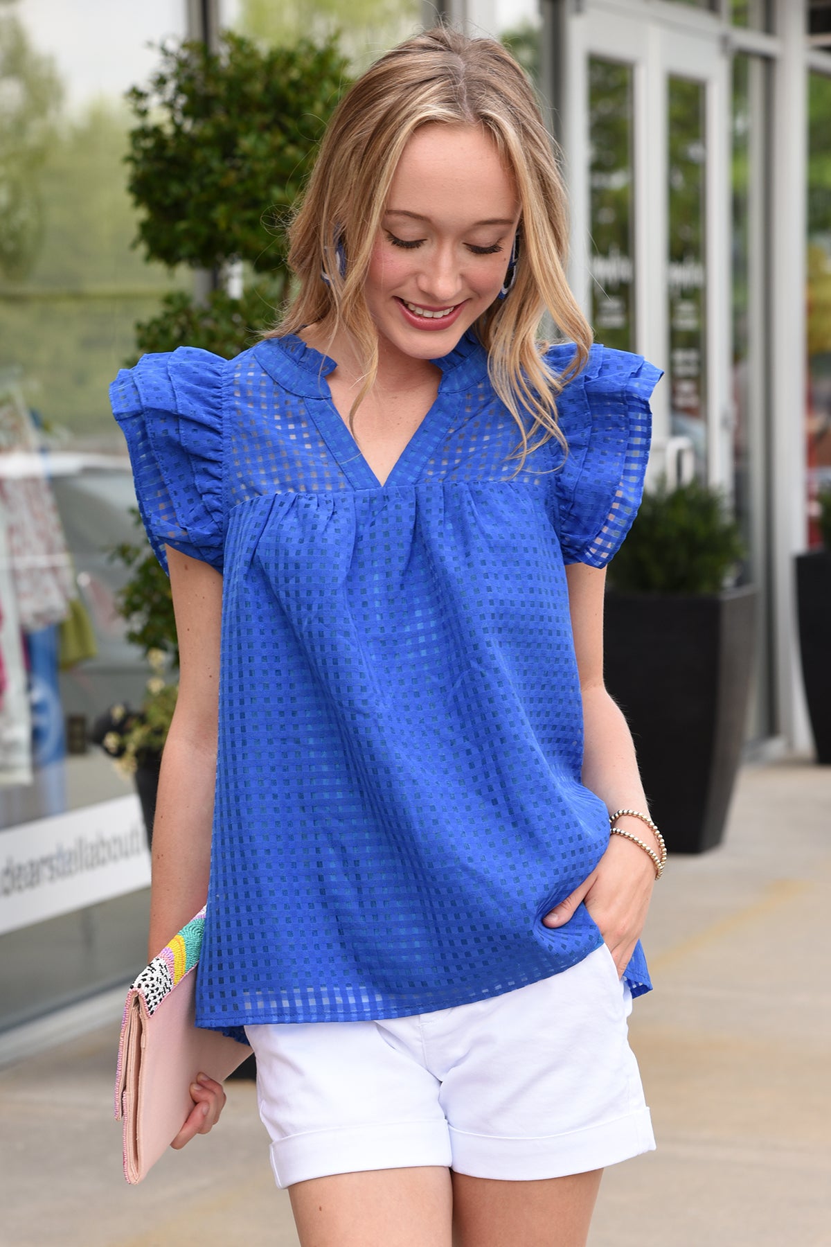 CHECKED BY LOVE TOP - ROYAL BLUE