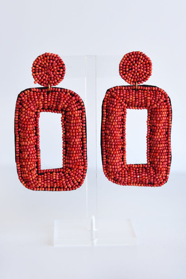 SEED BEAD RECTANGLE EARRINGS -RED - Dear Stella Boutique