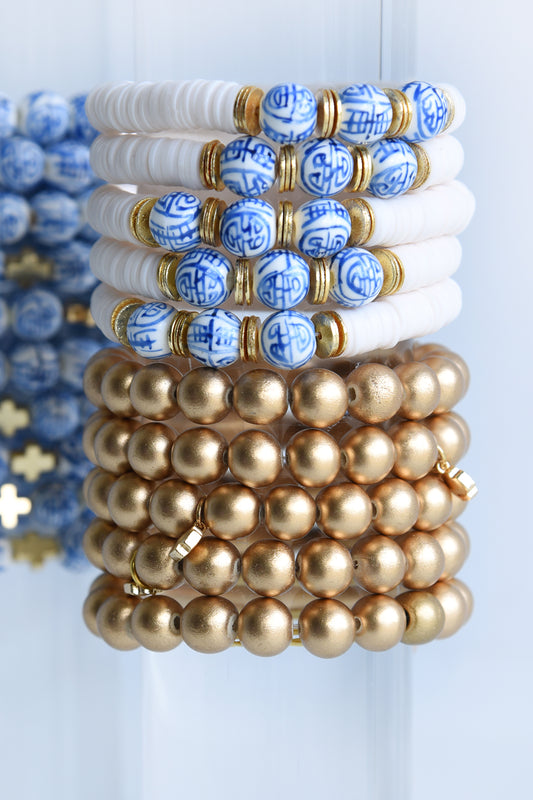 GOLD WOOD BEADED BRACELET