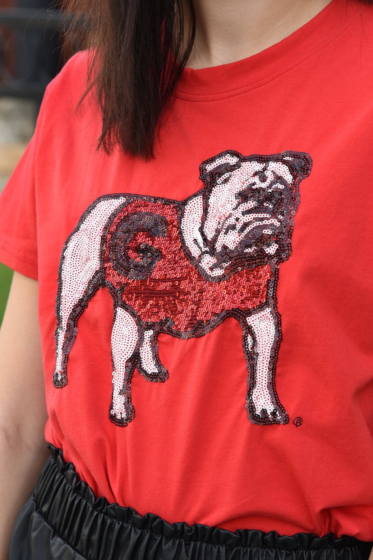 Sequin Bulldog Mascot Preppy Patch DAWGS Gameday Sequin Shirt Go