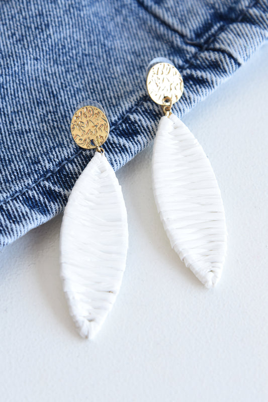 STRAW WRAPPED EARRINGS -WHITE