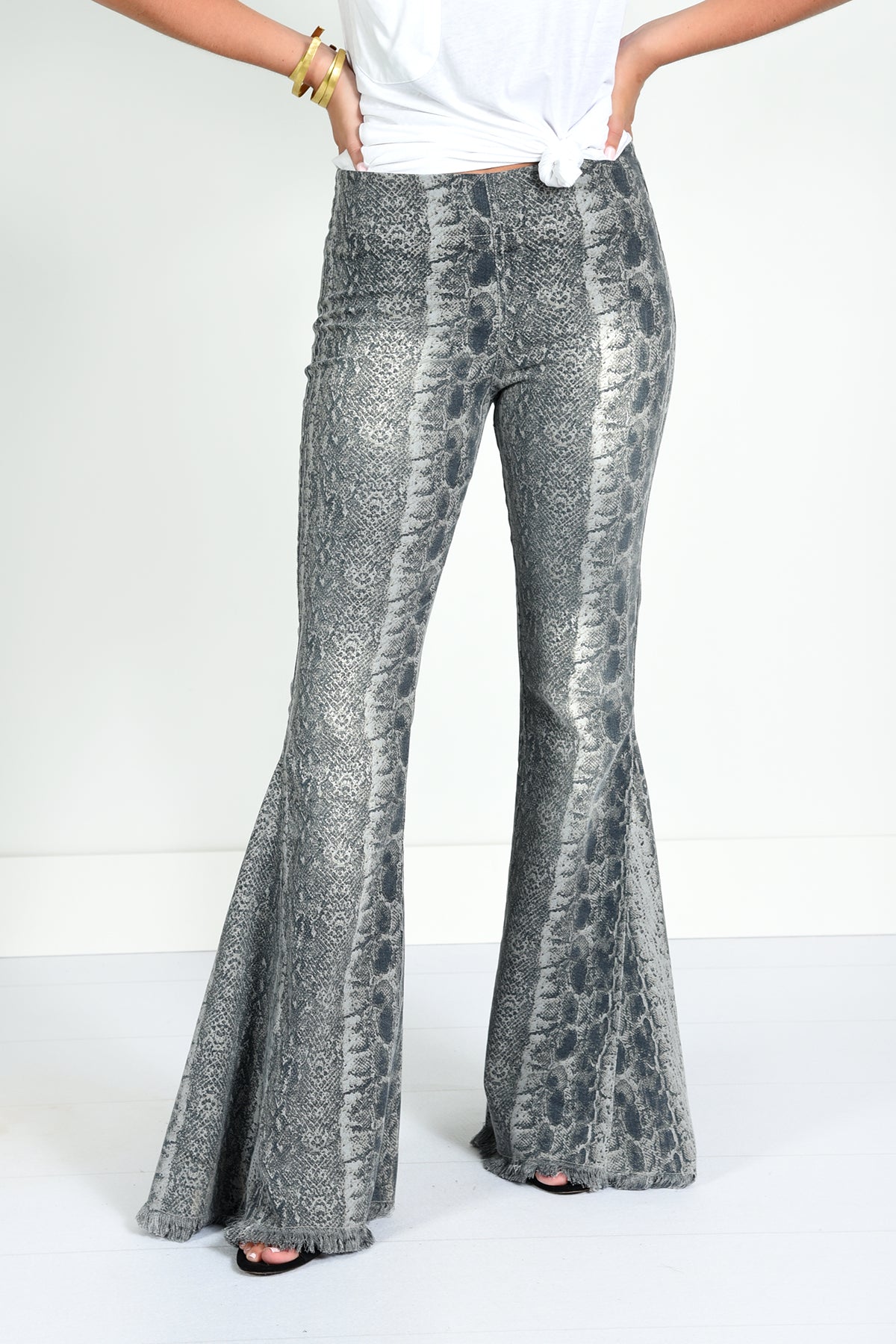 JUDITH MARCH PYTHON FLARE PANTS