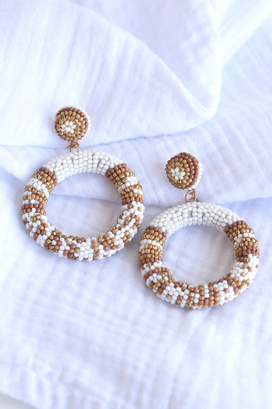 NEUTRAL BEADED HOOP EARRINGS