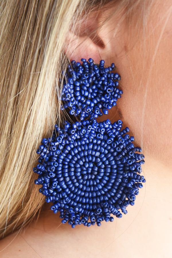 SEED BEAD DISK EARRINGS -NAVY - Dear Stella Boutique