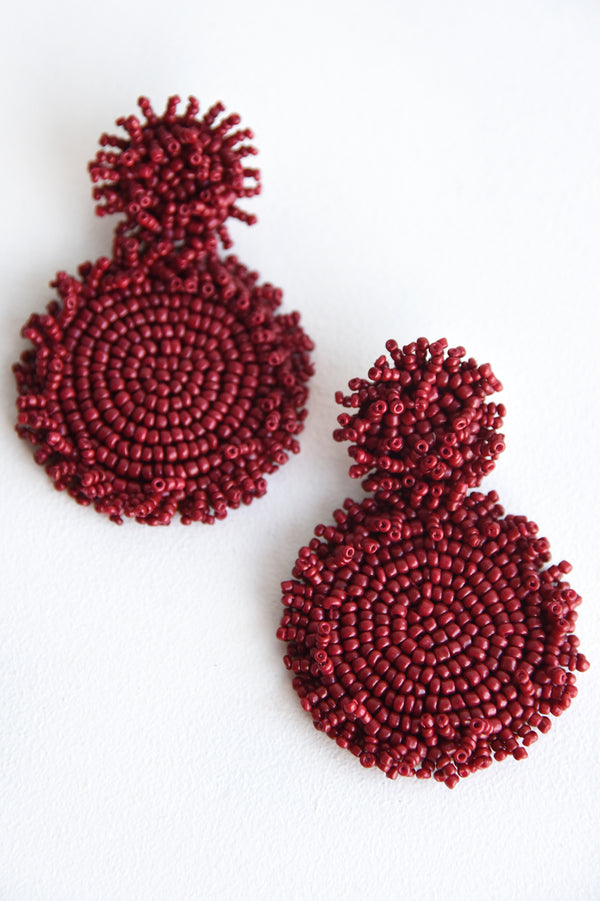 SEED BEAD DISK EARRINGS -CRIMSON - Dear Stella Boutique