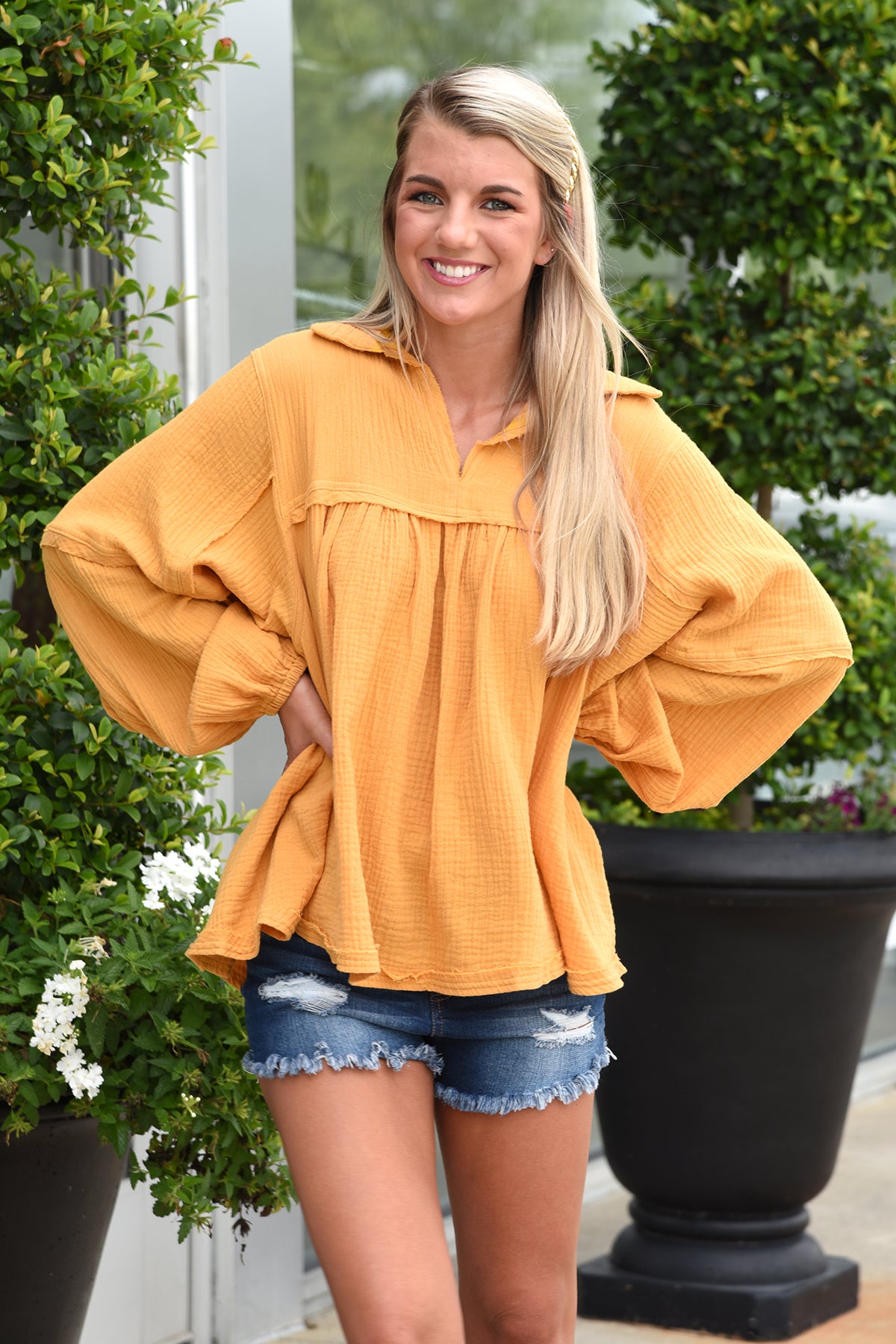 COME WITH ME TOP -MUSTARD YELLOW