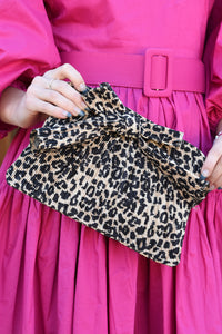 TIED WITH A BOW CLUTCH -LEOPARD