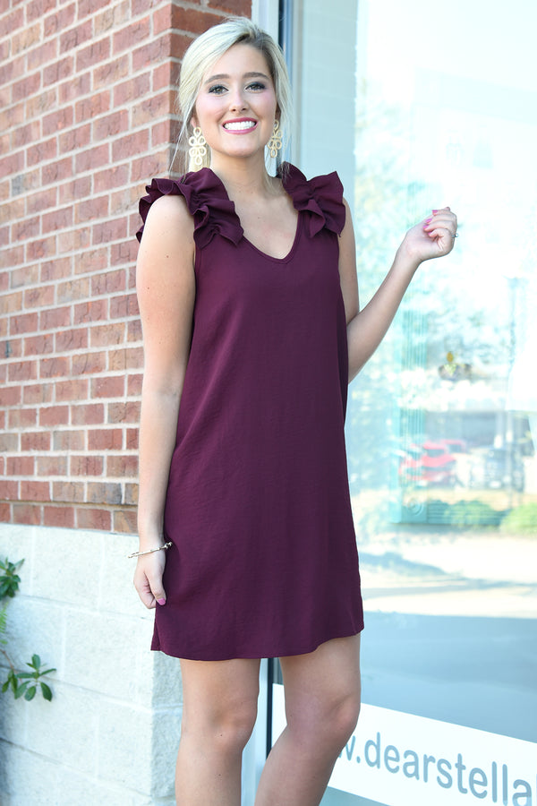 TELL ME ABOUT IT DRESS -BURGUDY - Dear Stella Boutique