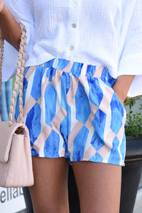 NEED ATTENTION SHORTS -BLUE/PEACH