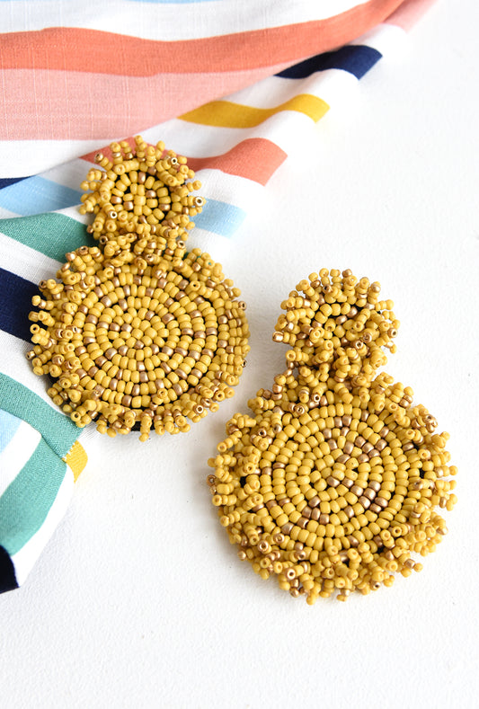 BEADED DISK EARRINGS -MUSTARD