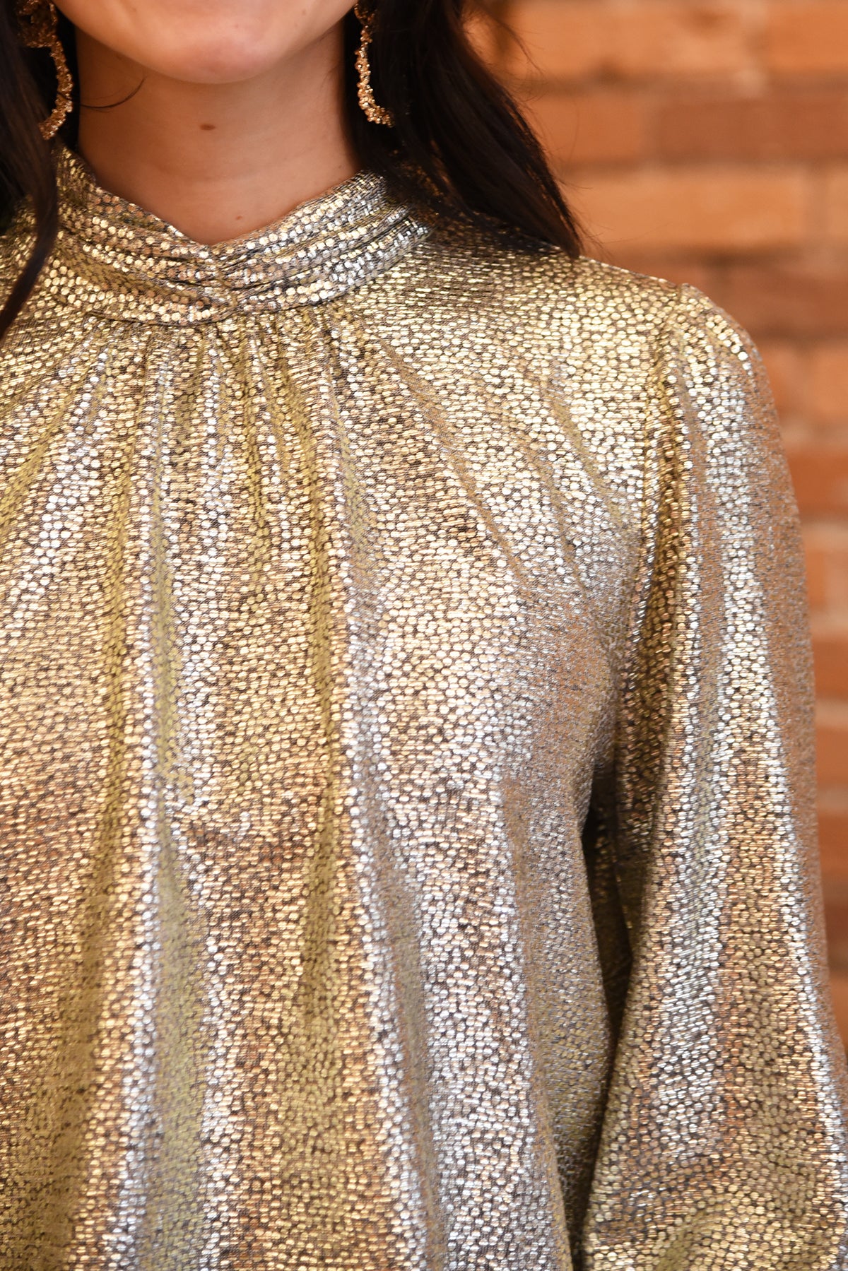 Metallic mock sale neck top