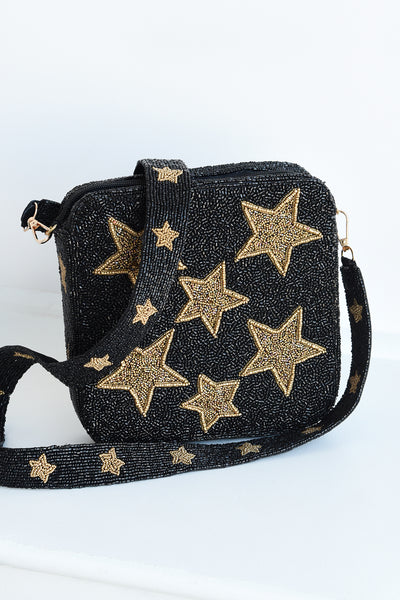 Black & Gold Star Beaded Purse Strap