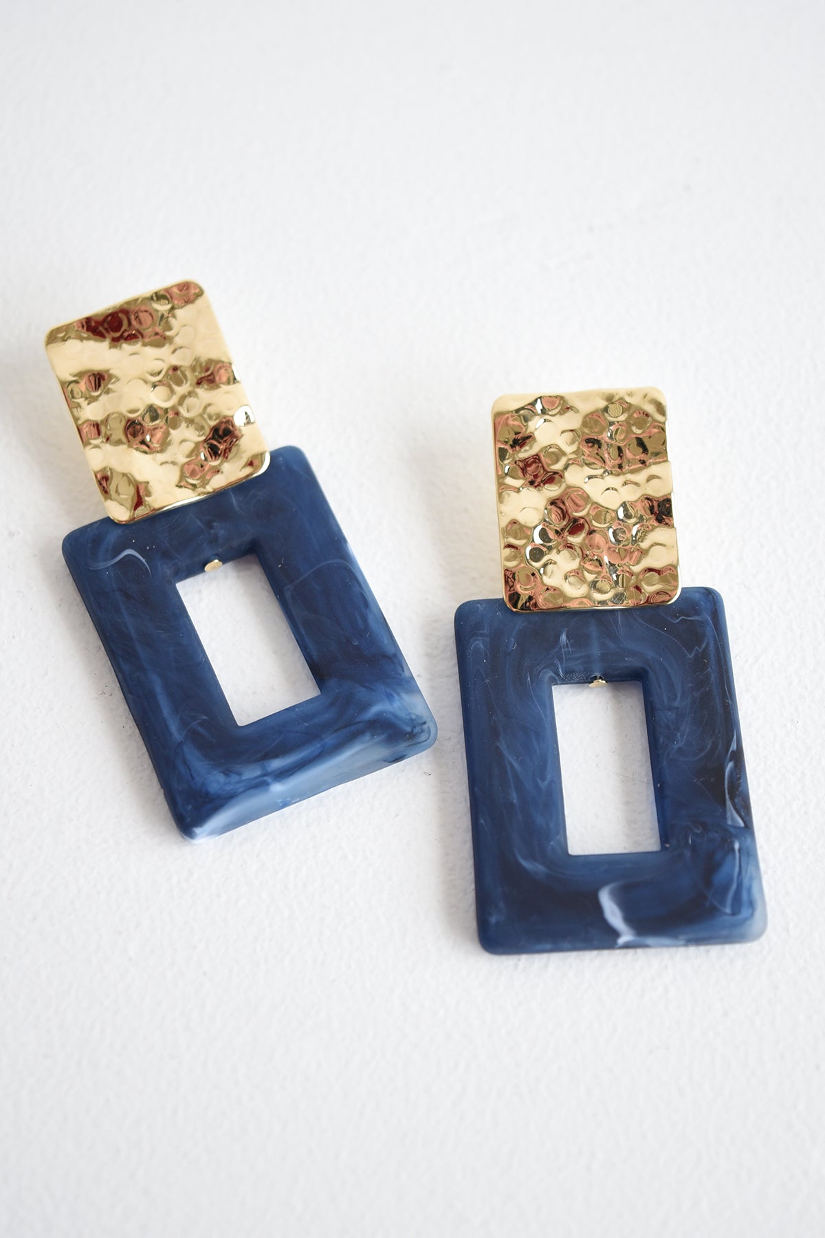 MARBLED RECTANGLE EARRINGS -NAVY