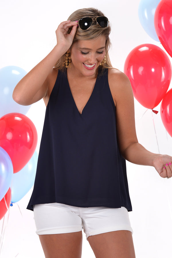 UP TO SOMETHING TANK -NAVY - Dear Stella Boutique