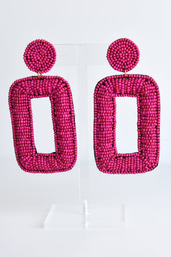 SEED BEAD RECTANGLE EARRINGS -PINK - Dear Stella Boutique